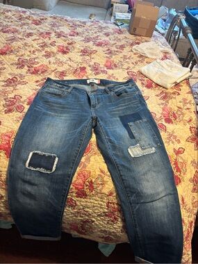CAbi Women's Blue Patchwork Boyfriend Jeans